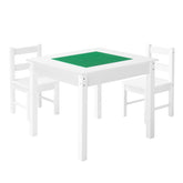 Kids Activity Table and 2 Chairs Set, Building Blocks Double-Sided Tabletop, Toddler Table and Chair Set with Storage for Kids 3+ Years, Large Storage Space, Present for Boys & Girls, White