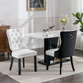 A&A Furniture,Nikki Collection Modern,High-end Tufted Solid Wood Contemporary PU and Velvet Upholstered Dining Chair with Wood Legs Nailhead Trim 2 Pcs Set,White+Black, SW2101WB