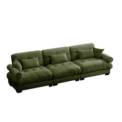 Extra Large 3 Seat Modern Velvet Sofa, Oversize Sofa, Clould Like Comfortable Seat and Back Support, With Waist Pillows and Throw Pillows, Olive green