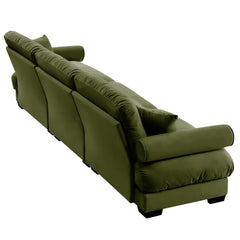 Extra Large 3 Seat Modern Velvet Sofa, Oversize Sofa, Clould Like Comfortable Seat and Back Support, With Waist Pillows and Throw Pillows, Olive green