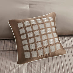 7 Piece Polyester Charmeuse Comforter Set Taupe Queen