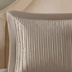 7 Piece Polyester Charmeuse Comforter Set Taupe Queen