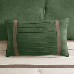 7 PC Pieced Faux Suede Comforter Set Green Queen