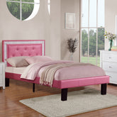 Modern Bedroom Furniture 1pc Full Size Bed Pink Faux Leather PU Wooden Legs Tufted HB Slats Support