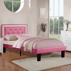 Modern Bedroom Furniture 1pc Full Size Bed Pink Faux Leather PU Wooden Legs Tufted HB Slats Support