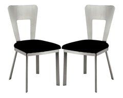Contemporary Silver Metal 2pc Dining Chairs Black Microfiber Seat Dining Room Keyhole Back Satin Plated Powder Coating Chair