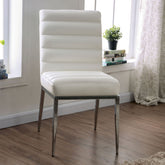 White Leatherette Metal frame 2pcs Side Chairs, Dining Room Furniture Plush Cushion Padded Seat Dining Chair Contemporary Style