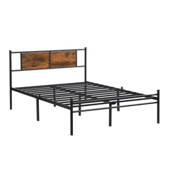King Size metal bedframe,Headboard with wood panel decoration,black