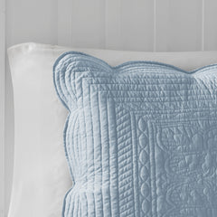 3 Piece Reversible Scalloped Edge Quilt Set Blue King/Cal King