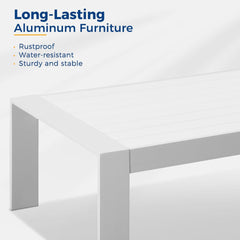 43" All-Weather Aluminum Patio Coffee Table, Modern White Rectangle Outdoor Table