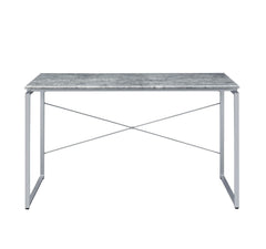 Metal Frame Writing Desk 1pc Wooden Home Office Furniture Faux Concrete & Silver Finish Laptop Table