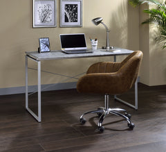 Metal Frame Writing Desk 1pc Wooden Home Office Furniture Faux Concrete & Silver Finish Laptop Table