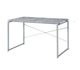 Metal Frame Writing Desk 1pc Wooden Home Office Furniture Faux Concrete & Silver Finish Laptop Table