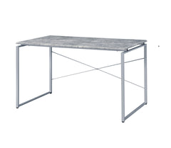 Metal Frame Writing Desk 1pc Wooden Home Office Furniture Faux Concrete & Silver Finish Laptop Table