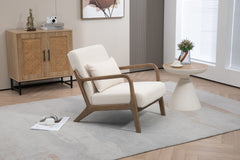 Mid Century Modern Accent Chair with Wood Frame, Upholstered Living Room Chairs with Waist Cushion, Reading Armchair for Bedroom Sunroom