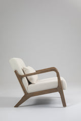 Mid Century Modern Accent Chair with Wood Frame, Upholstered Living Room Chairs with Waist Cushion, Reading Armchair for Bedroom Sunroom