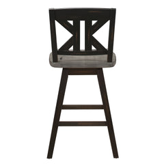 Counter Height Chairs Set of 2, Black Gray 360-degree Swivel Chair Solid Rubberwood Kitchen Dining Furniture, Divided X-Back