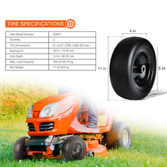 Lawn Mower Tires with Rim, 11x4-5" Tubeless Tractor Tires, 2-Pack Tire and Wheel Assemby, Flat-free PU Tire, 3.4" Centered Hub, 3/4" Bushing Size, 20 PCS Adapters for Riding Mowers Lawn Tractors