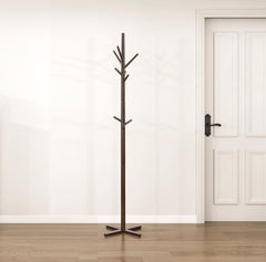 Dark Brown Finish Modern Coat Rack Solid Wood, 9 Hooks Coat Hanger Stand Entryway Home Furniture 1pc