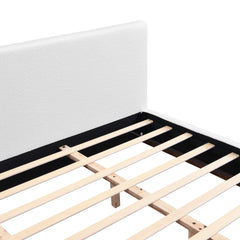 Elegant White Fabric Upholstered Bed With Nice Wood Grain Textured Solid Wood Base Frame,White,King