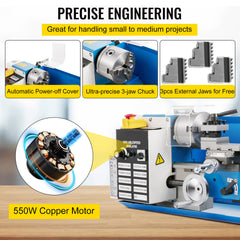 7"X14" Mini Precision Wood Lathe 550W Metal Bench Lathe Turning Machine