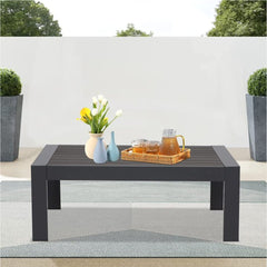 43" All-Weather Aluminum Patio Coffee Table, Modern Gray Rectangle Outdoor Table