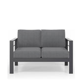 50" All-Weather Aluminum Patio Loveseat with Thick Dark Gray Cushions & Gray Frame