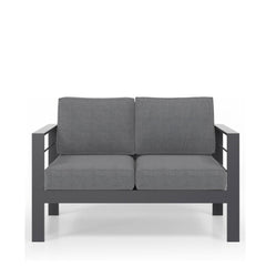 50" All-Weather Aluminum Patio Loveseat with Thick Dark Gray Cushions & Gray Frame