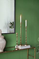 D5.5x23.5" Slender Aluminum Taper Candle Holder with Bead Accents, Bronze