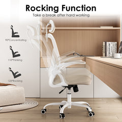 Ergonomic Office Chair, Home Office Desk Chair with Headrest, High Back Computer Chair with Armrests and Adjustable Lumbar Support for Home Office Study Room,White & Khaki