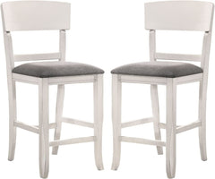 Contemporary Dining Room Counter Height Chairs Set of 2 Chairs only White Solid wood Gray Padded Fabric Seat