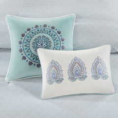 8 Piece Cotton Floral Printed Reversible Comforter Set Blue Queen