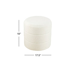 Sem Round Accent Ottoman, Cream White Chanel Stitched Boucle 18 Inch