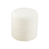 Sem Round Accent Ottoman, Cream White Chanel Stitched Boucle 18 Inch