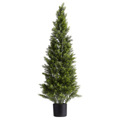 Artificial Topiary Cedar Trees, 48 inch 2 Set Faux Pine Shrubs Plants, Fake Silk Tree Look Real, Easy Assembly for Decor Front Porch Outdoor Patio Garden Balcony Backyard Indoor Office