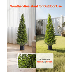 Artificial Topiary Cedar Trees, 48 inch 2 Set Faux Pine Shrubs Plants, Fake Silk Tree Look Real, Easy Assembly for Decor Front Porch Outdoor Patio Garden Balcony Backyard Indoor Office