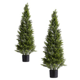 Artificial Topiary Cedar Trees, 48 inch 2 Set Faux Pine Shrubs Plants, Fake Silk Tree Look Real, Easy Assembly for Decor Front Porch Outdoor Patio Garden Balcony Backyard Indoor Office
