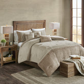 7 Piece Faux Suede Comforter Set Tan Queen