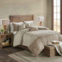 7 Piece Faux Suede Comforter Set Tan Queen