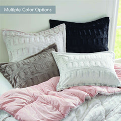 3 PCS Full/Queen Solid Faux Fur Comforter Mini Set Gray