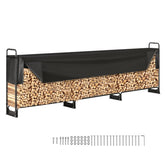 12.7FT Outdoor Firewood Rack with Cover, 152x14.2x46.1in,Heavy Duty Firewood Holder & 600D Oxford Waterproof Cover for Fireplace, Patio, Indoor/Outdoor Log Storage Rack for 3/4 Cord of Firewood