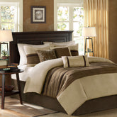 7 PC Pieced Faux Suede Comforter Set Natural King