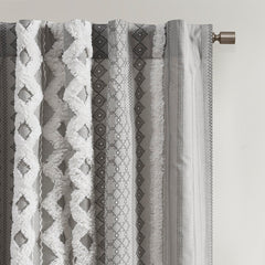 Cotton Printed Curtain Panel with Chenille Stripe and Lining Gray 50x84"