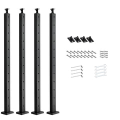 4-Pack Cable Railing Post, 42x2x2 In Horizontal-Hole Deck Railing Post with Pre-Drilled Holes, Stainless Steel Cable Rail Post with Horizontal and Curved Bracket, Black, 4JZLGZXHS106URZU0001V0