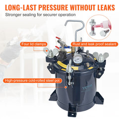 10L/2.5gal Spray Paint Pressure Pot Tank, 70PSI Max Air Paint Pressure Pot, Metal Rack and Leak Repair Sealant for Industry Home Decor Architecture Construction Automotive Painting