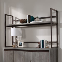 Credenza Hutch with Impact-Resistant Design, Brown finish