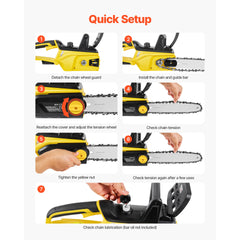 Cordless Chainsaw, 20V 12-Inch Brushless Chainsaw Battery Powered, 4.0Ah Battery and Rapid Charger Included, Handheld Electric Chain Saw for Tree Felling, Wood Cutting, Pruning, and Trimming