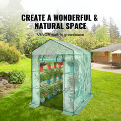 Walk-in Green House, 4.6 x 4.6 x 6.6 ft , Greenhouse with Shelves, High Strength PE Cover with Zipper Door and Steel Frame, Assembly in Minutes, Suitable for Planting and Storage