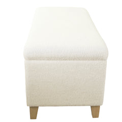 Liv Storage Bench Ottoman, Cream Sherpa, Natural Brown Wood, 42 Inch