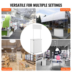 Promotion Counter Table, Portable Tradeshow Podium Table, 30.91" x 14.96" x 71.46", Display Exhibition Counter Stand Booth Fair with Wall, Pop Up Podium with Storage Rack/Carrying Bag